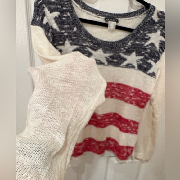 VENUS American Flag Patriotic Stars Stripes lightweight Sweater - Picture 4 of 8